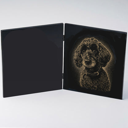 Gold Inlay Pet Portrait (Two-Panel Folding Screen, Piano Scraps) | Custom Made