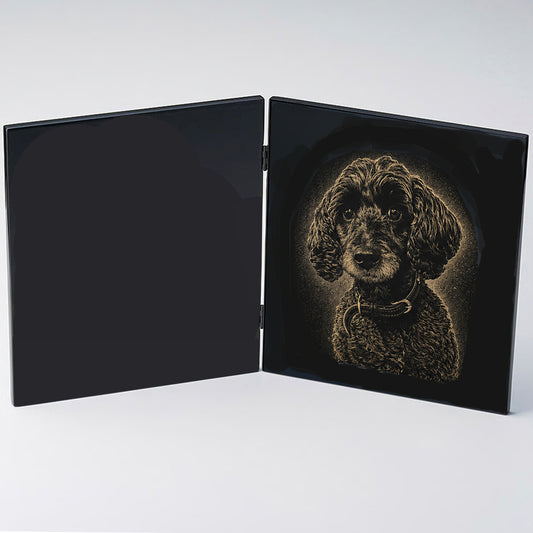 Gold Inlay Pet Portrait (Two-Panel Folding Screen, Piano Scraps) | Custom Made